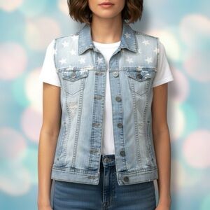 Bullhead Women’s Distressed Denim Jean Jacket Vest Size L